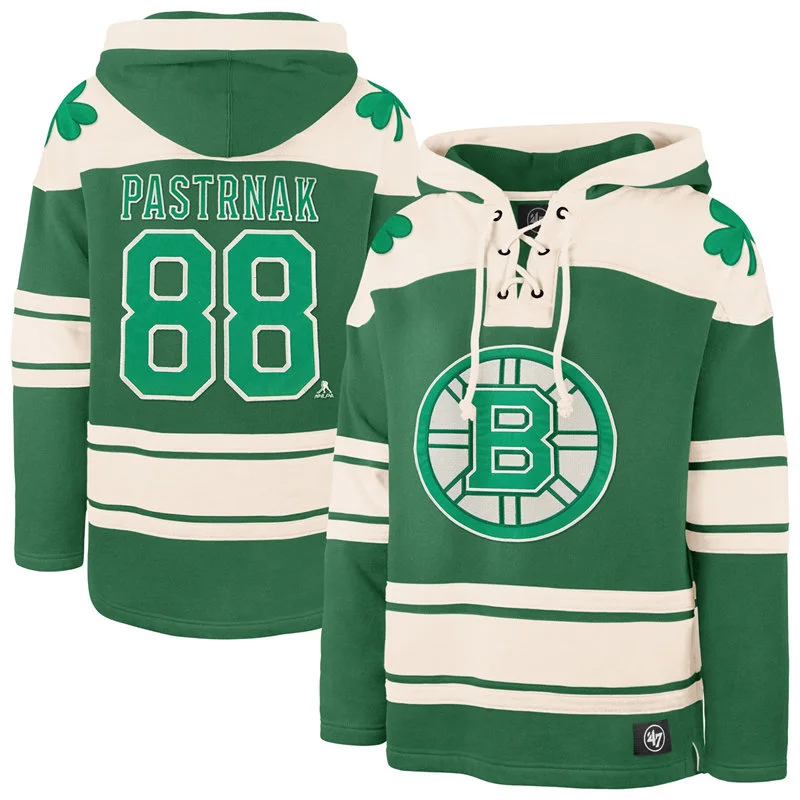 Boston Bruins #88 David Pastrnak St. Patrick's Day Lacer Pullover Hoodie - Kelly Green