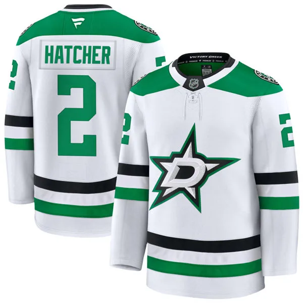 Men's Dallas Stars Retired Player #2 Derian Hatcher Fanatics White Away Premium Jersey