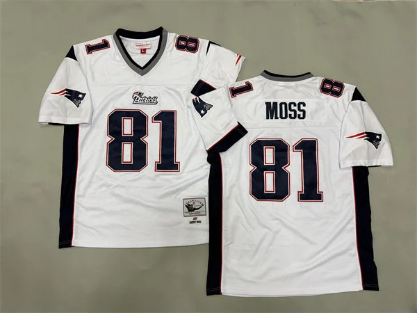 Mens New England Patriots #81 Randy Moss 2007 White Throwback Jersey