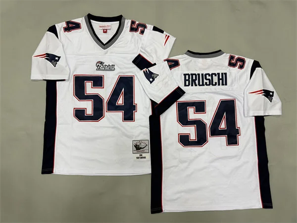 Mens New England Patriots #54 Tedy Bruschi 1996 White Throwback Jersey