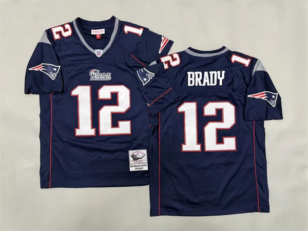 Mens New England Patriots #12 Tom Brady Navy Throwback Jersey