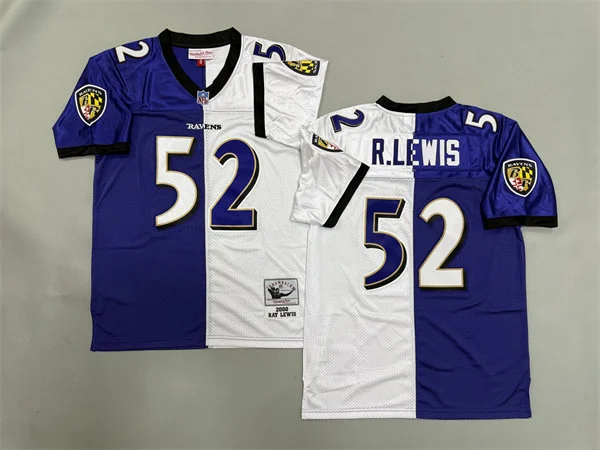 Men's Baltimore Ravens #52 Ray Lewis 2000 Purple White Split Two Tone Throwback Jersey
