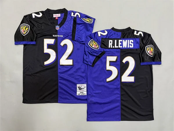 Men's Baltimore Ravens #52 Ray Lewis 2000 Black Purple Split Two Tone Throwback Jersey