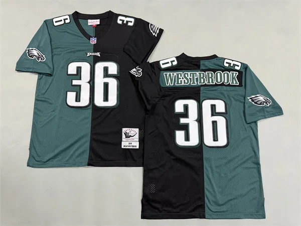 Mens Philadelphia Eagles #36 Brian Westbrook 2004 Midnight Green Black Split Two Tone Throwback Jersey