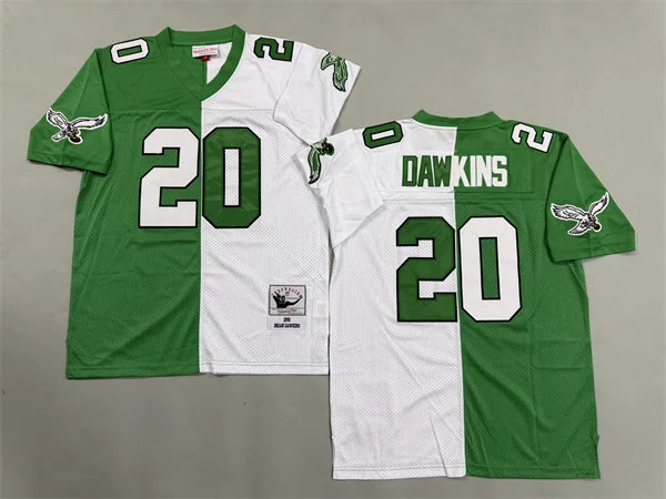 Mens Philadelphia Eagles #20 Brian Dawkins 1990 Kelly Green White Split Two Tone Throwback Jersey