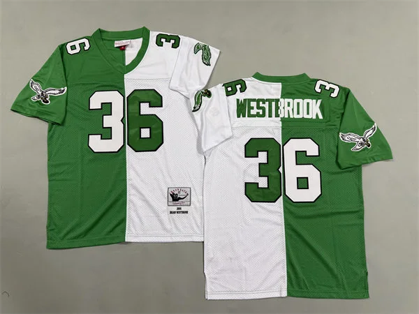 Mens Philadelphia Eagles #36 Brian Westbrook 2004 Kelly Green White Split Two Tone Throwback Jersey