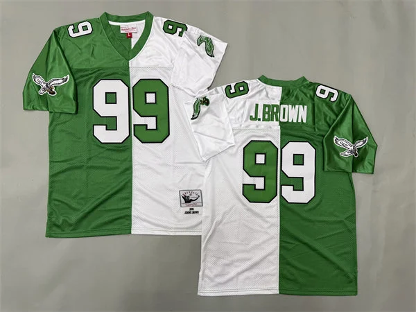 Mens Philadelphia Eagles #99 Jerome Brown 2000 Kelly Green White Split Two Tone Throwback Jersey