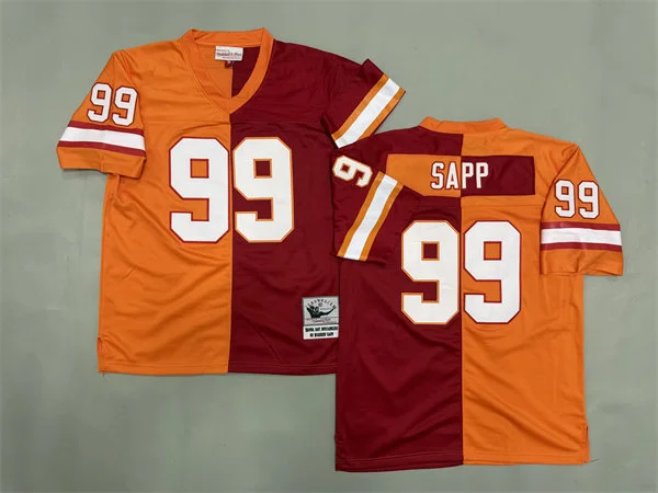 Mens Tampa Bay Buccaneers #99 Warren Sapp Orange Red Split Two Tone Throwback Jersey