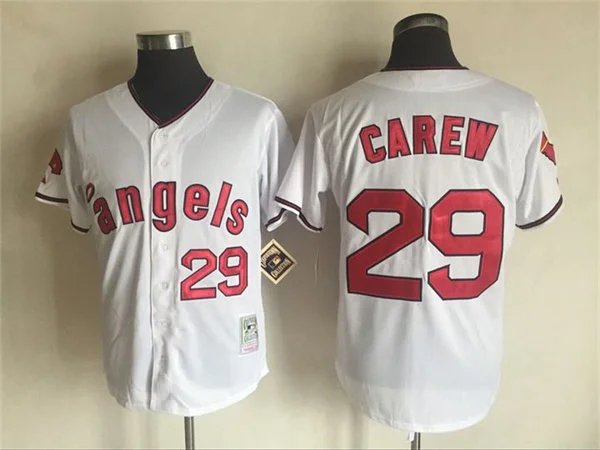 Men's California Angels #29 Rod Carew white Cooperstown throwback Jersey