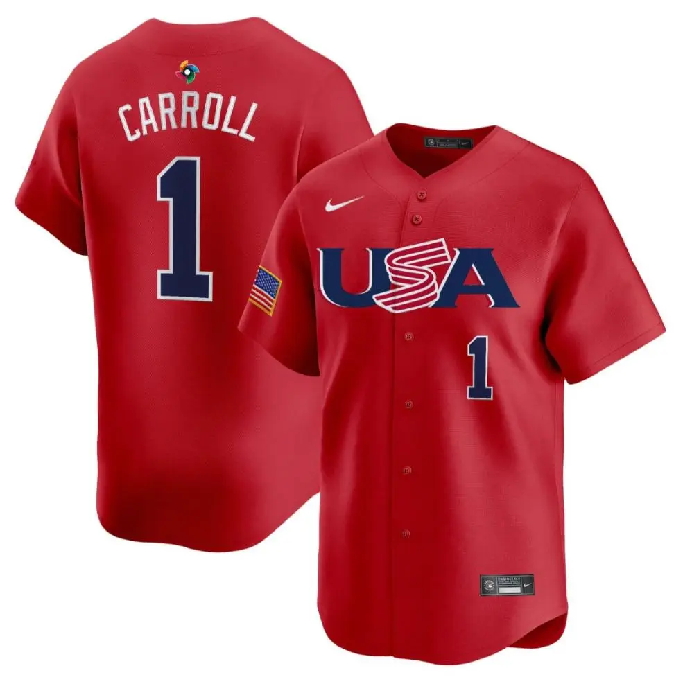 USA #1 Corbin Carroll Nike Red 2023 World Baseball Classic Game Jersey