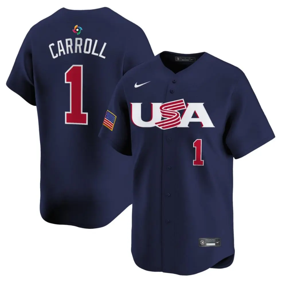 USA #1 Corbin Carroll Nike Navy 2023 World Baseball Classic Game Jersey