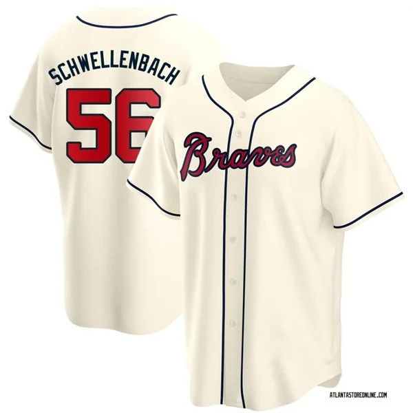 Mens Atlanta Braves #56 Spencer Schwellenbach Nike Cream Alternate  Limited Jersey