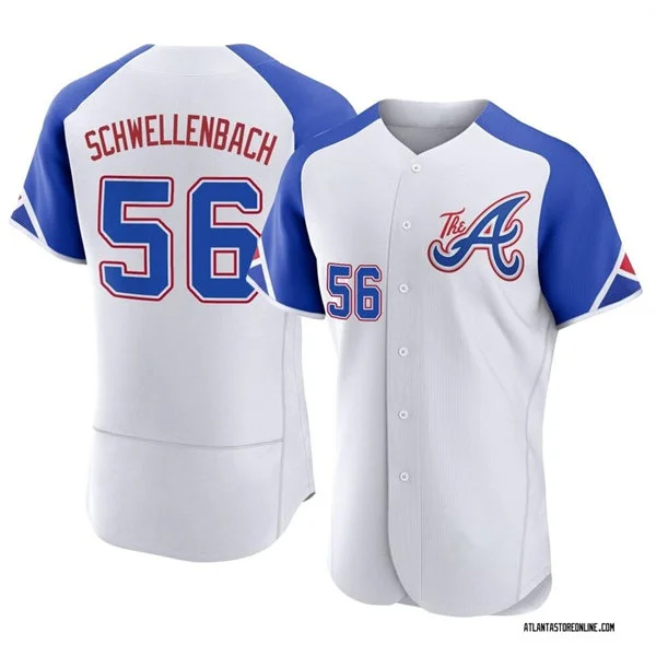 Mens Atlanta Braves #56 Spencer Schwellenbach White City Connect Jersey