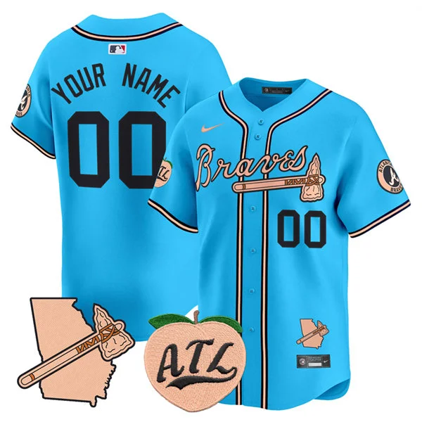 Atlanta Braves Custom Blue Strip Vapor Limited Peach Jersey