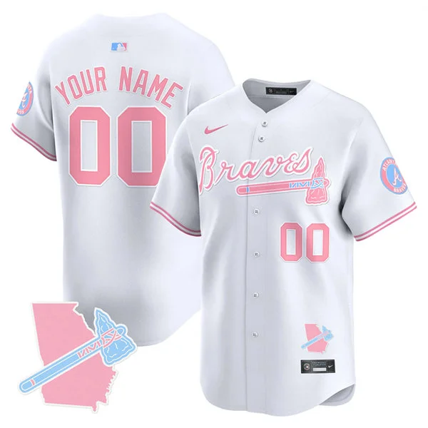 Atlanta Braves Peach Vapor Limited Custom Jersey White Pink