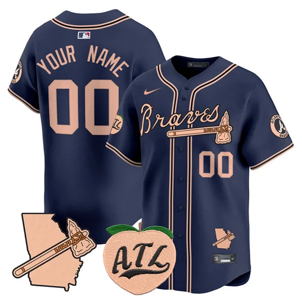 Atlanta Braves Custom Navy Strip Vapor Limited Peach Jersey