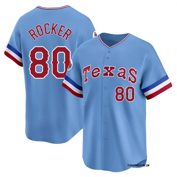Mens Texas Rangers #80 Kumar Rocker Nike Light Blue Retro Cooperstown Collection Jersey