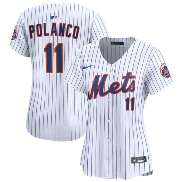 Womens New York Mets #11 Jorge Polanco Nike Home White Pinstripe Limited Jersey