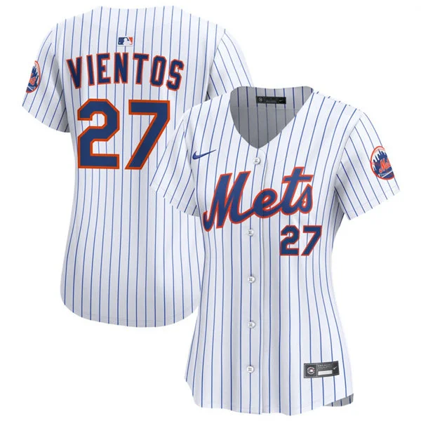 Womens New York Mets #27 Mark Vientos Nike Home White Pinstripe Limited Jersey