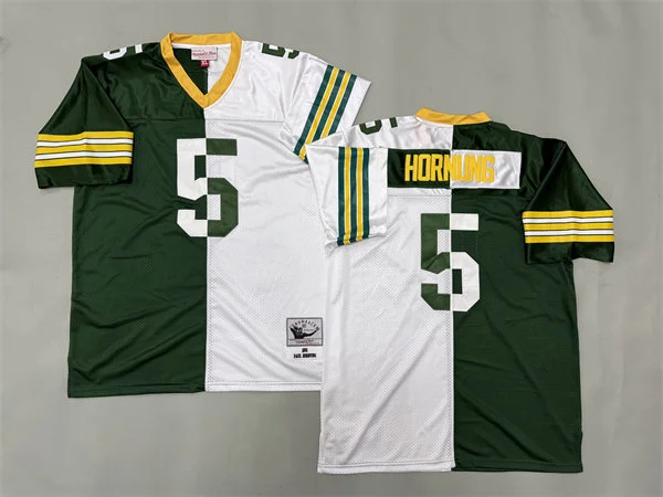 Mens Green Bay Packers #5 Paul Hornung 1961 Green White Split Two Tone Throwback Jersey