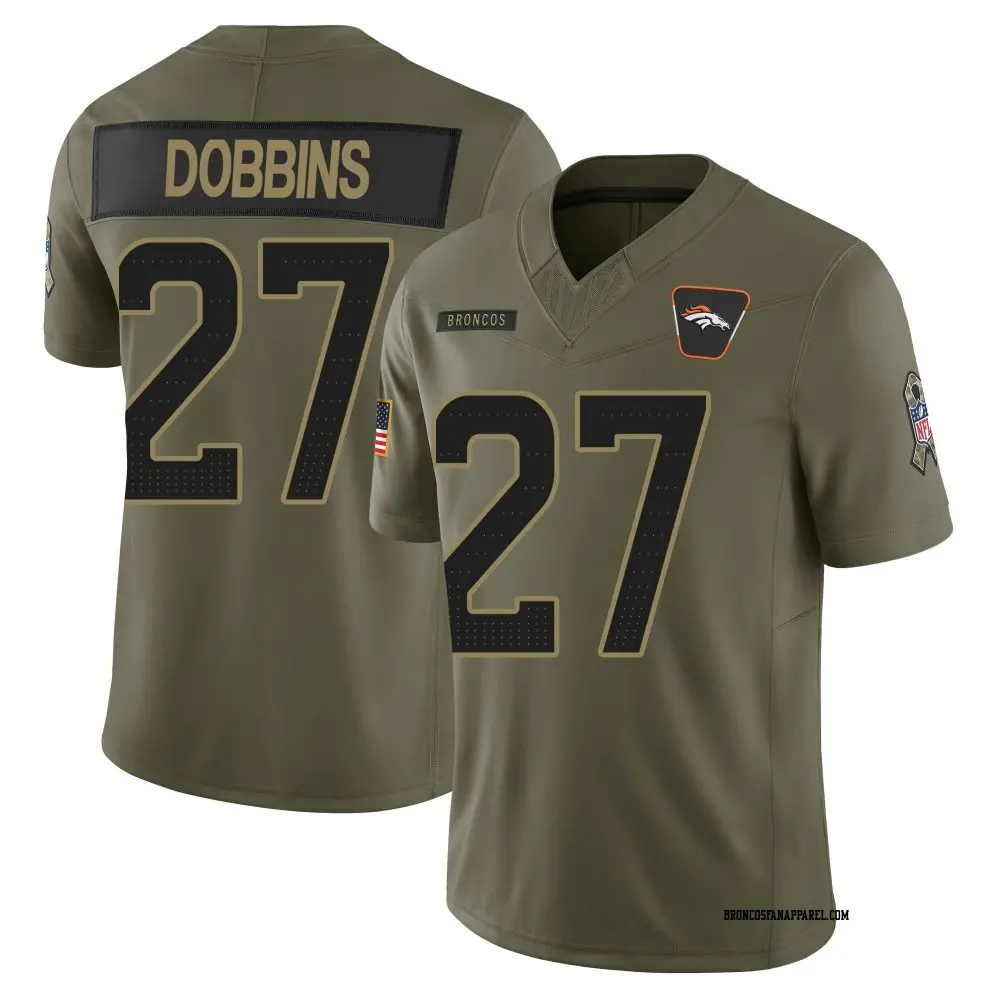 Mens Denver Broncos #27 J.K. Dobbins 2025 Salute to Service Limited Jersey - Olive