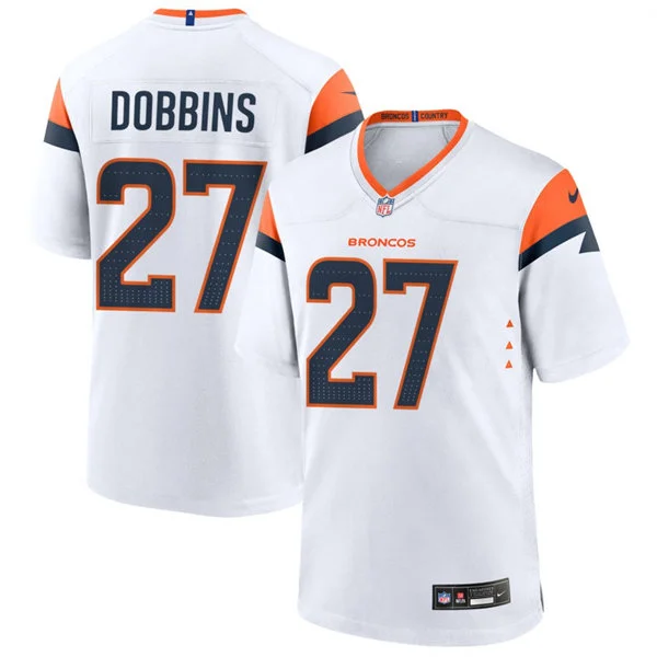 Mens Denver Broncos #27 J.K. Dobbins Nike White Vapor F.U.S.E. Limited Jersey