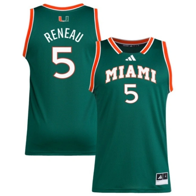 Miami Hurricanes #5 Malik Reneau Adidas 2025 Green Basketball Game Jersey