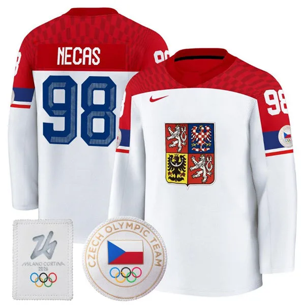 Men's Czechia #98 Martin Necas 2026 Olympic Hockey Jersey White