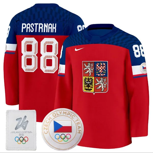 Men's Czechia #88 David Pastrnak 2026 Olympic Hockey Jersey Red