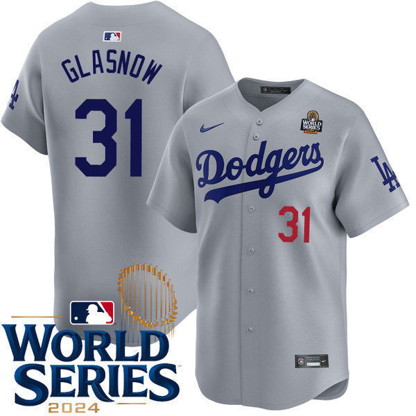 Mens Los Angeles Dodgers #31 Tyler Glasnow Nike Away Gray Limited Player Jersey