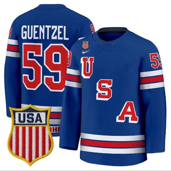 Men's USA #59 Jake Guentzel Home Blue 2026 Olympic Hockey Jersey