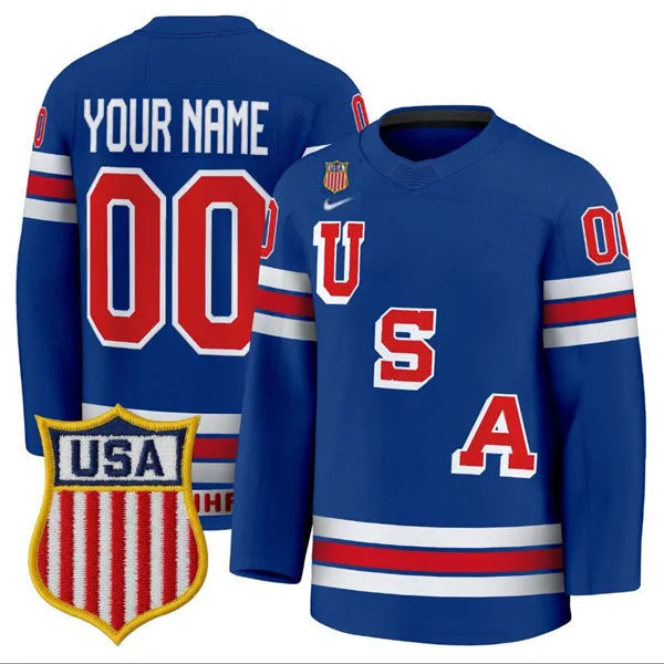 USA Custom Home Blue 2026 Olympic Hockey Jersey