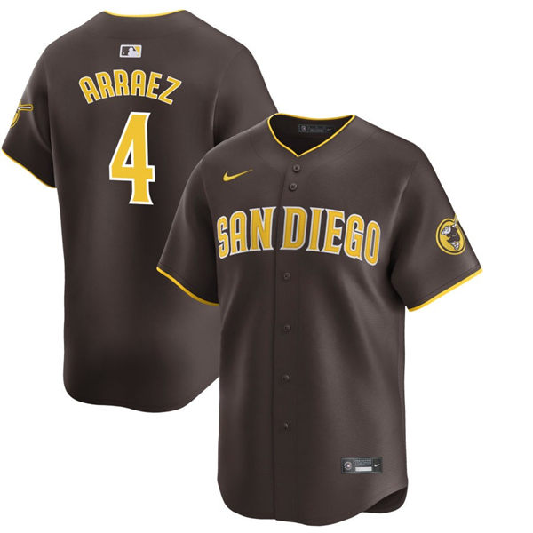 Men's San Diego Padres #4 Luis Arraez Nike Brown Away Limited Jersey