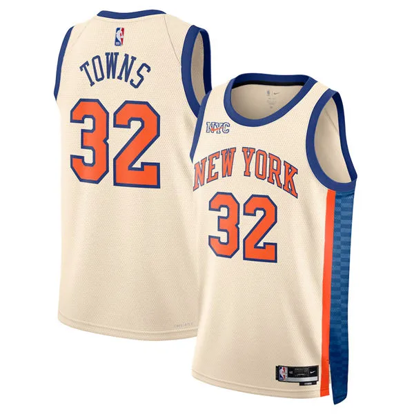 Mens New York Knicks #32 Karl-Anthony Towns Cream 2025-26 City Edition Swingman Jersey