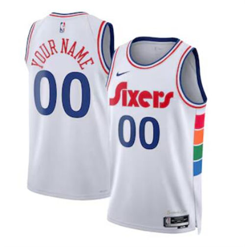 Mens Youth Philadelphia 76ers Custom 2024-25 White City Edition Jersey