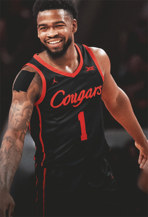 Mens Youth Houston Cougars Custom 2024 Black Red Cougars Basketball Game Jersey