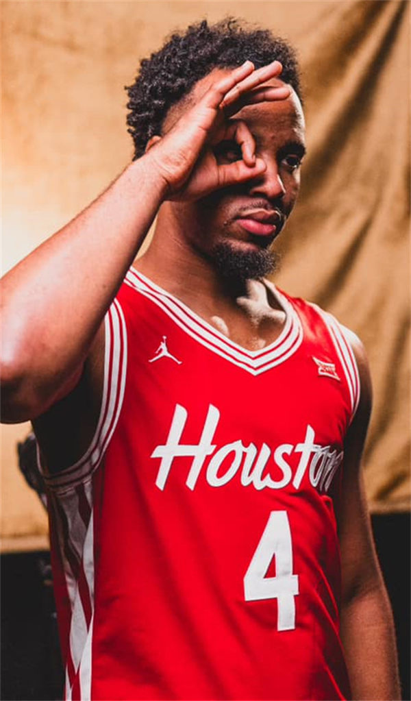 Mens Youth Houston Cougars #4 LJ Cryer  2025 Red Houston Basketball Game Jersey