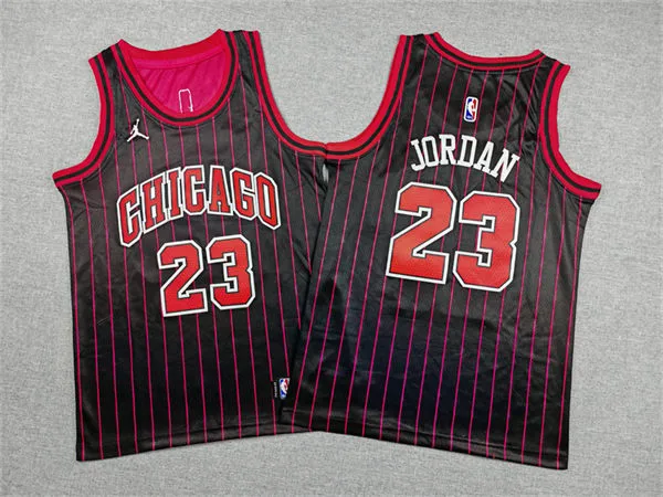Youth Chicago Bulls #23 Michael Jordan Black Pinstripe Statement Edition Jersey