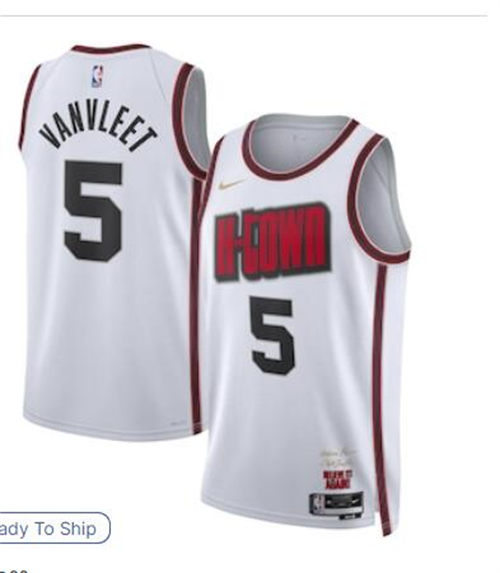 Mens Houston Rockets #5 Fred VanVleet 2024-25 White City Edition Jersey