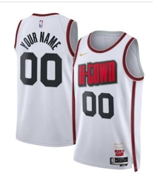 Mens Youth Houston Rockets Custom 2024-25 White City Edition Jersey