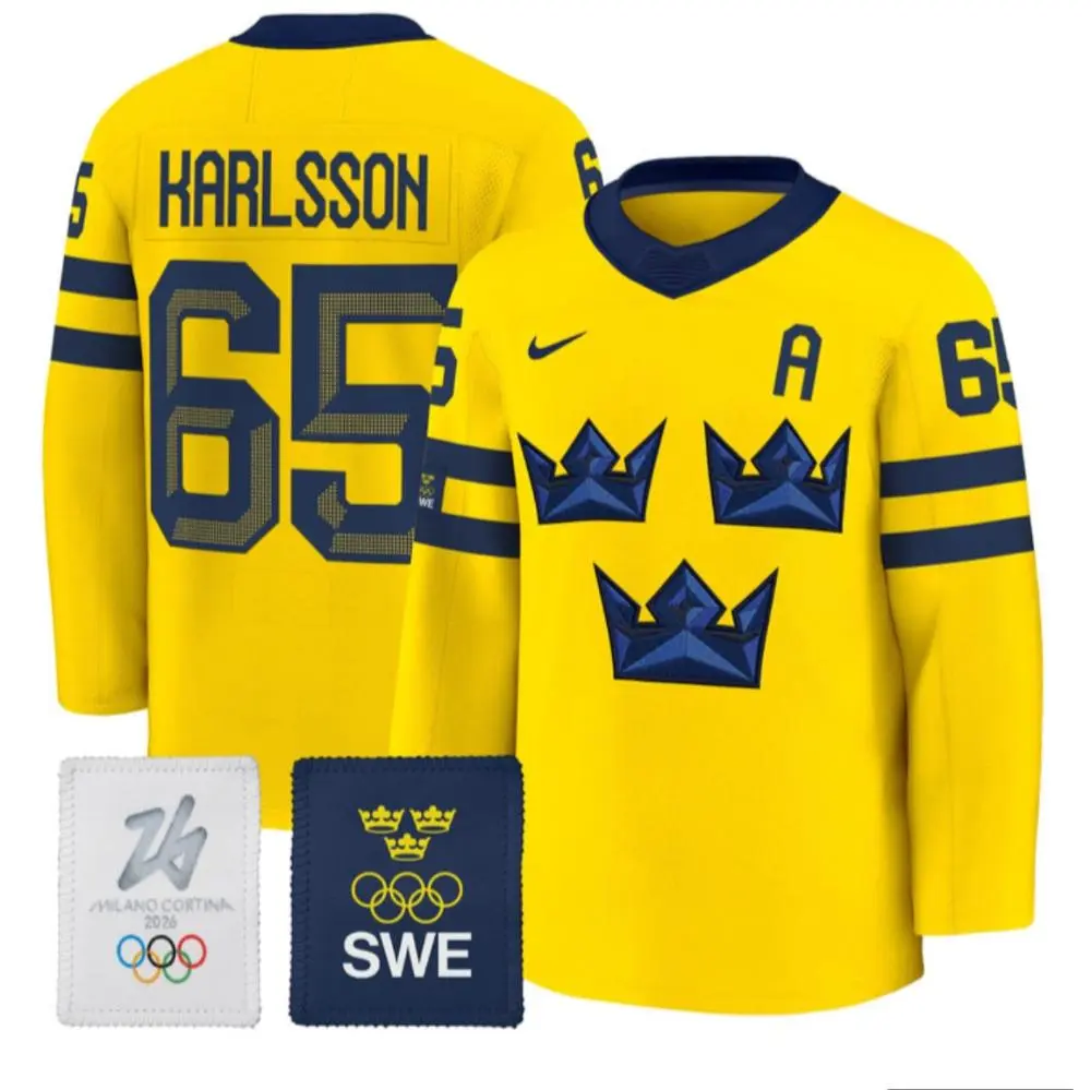 Mens Sweden #65 Erik Karlsson Jersey #65 Sweden Olympic 2026 Premium All Stitched Gold