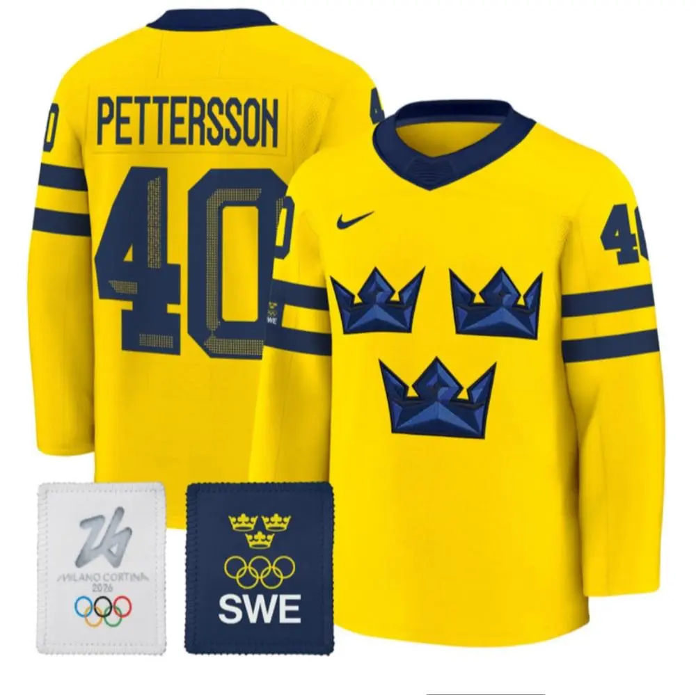 Mens Sweden #40 Elias Pettersson Gold 2026 Olympic National Hockey Premium Jersey