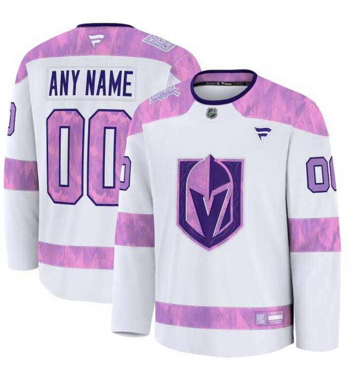 Mens Vegas Golden Knights Custom Fanatics White 2024 Hockey Fights Cancer Practice Jersey