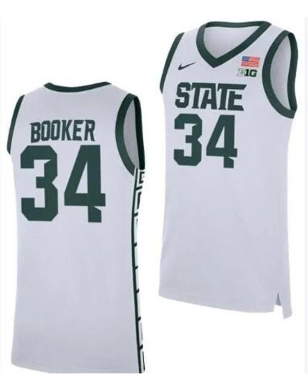 Mens Youth Michigan State Spartans #34 Xavier Booker 2025 White Basketball Game Jersey