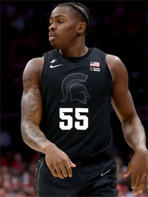 Mens Youth Michigan State Spartans #55 Coen Carr 2025 Black Basketball Game Jersey