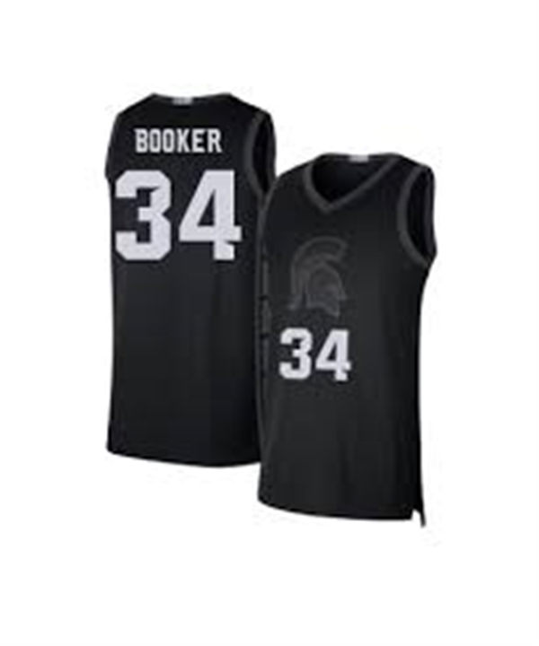 Mens Youth Michigan State Spartans #34 Xavier Booker 2025 Black Basketball Game Jersey