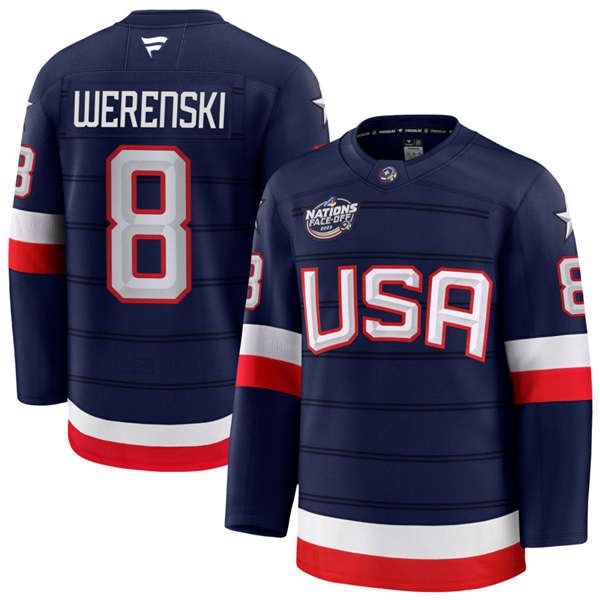 Men's Youth USA #8 Zach Werenski Fanatics Navy 2025 4 Nations Face-Off Premium Jersey