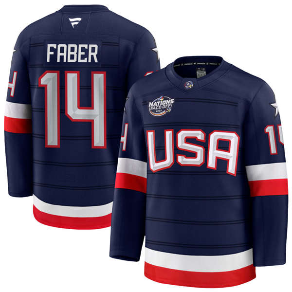 Men's Youth USA #14 Brock Faber Fanatics Navy 2025 4 Nations Face-Off Premium Jersey