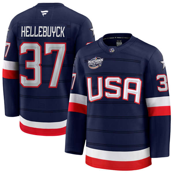 Men's Youth USA #37 Connor Hellebuyck Fanatics Navy 2025 4 Nations Face-Off Premium Jersey