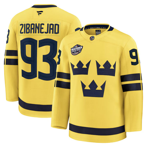Men's Youth Sweden #93 Mika Zibanejad Fanatics Yellow 2025 4 Nations Face-Off Premium Jersey